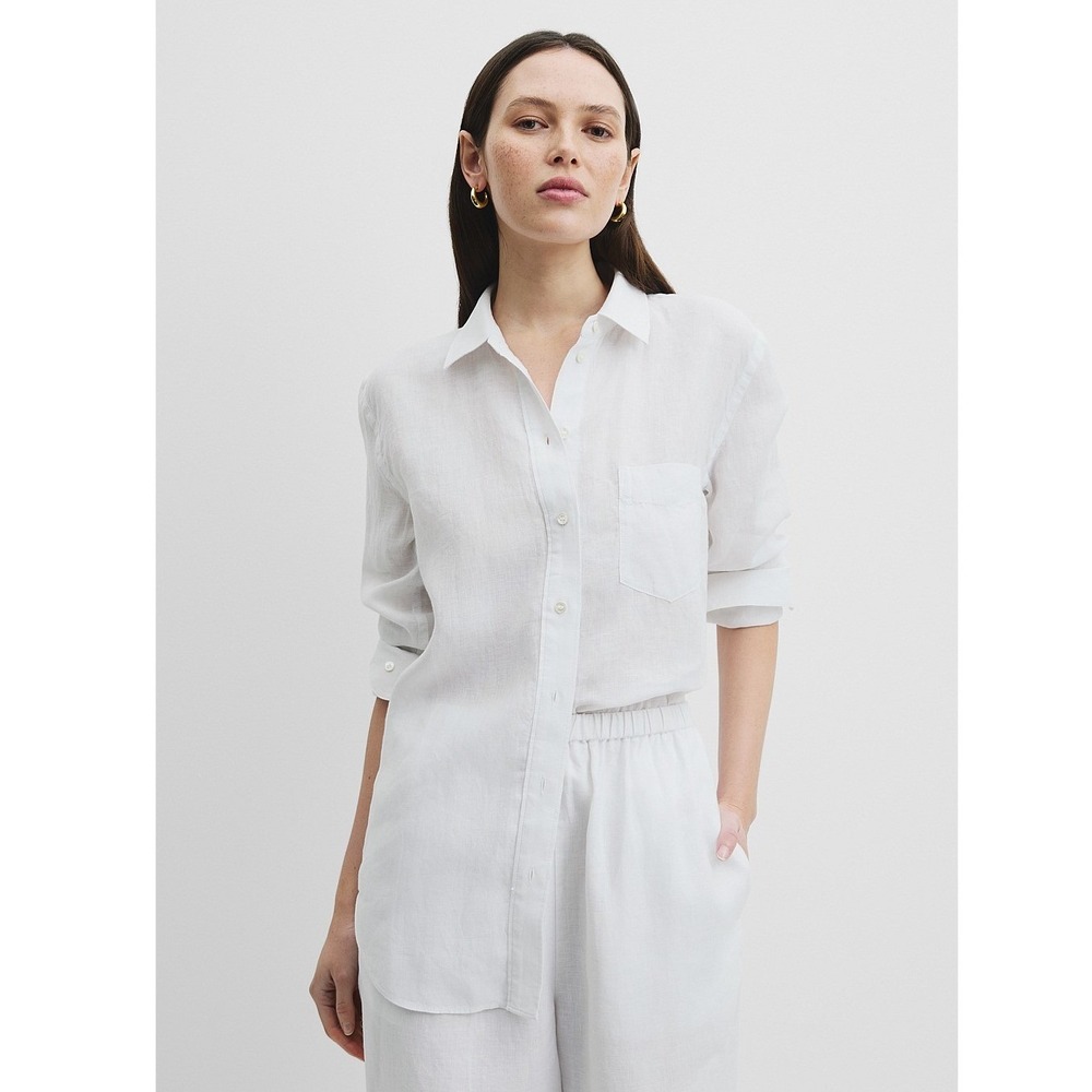 Country Road Organic French Linen Button Down Shirt White Quiet Luxury Work - 10